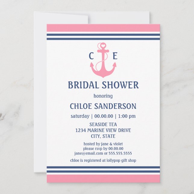 Invitations de douche nuptiale rose (Devant)