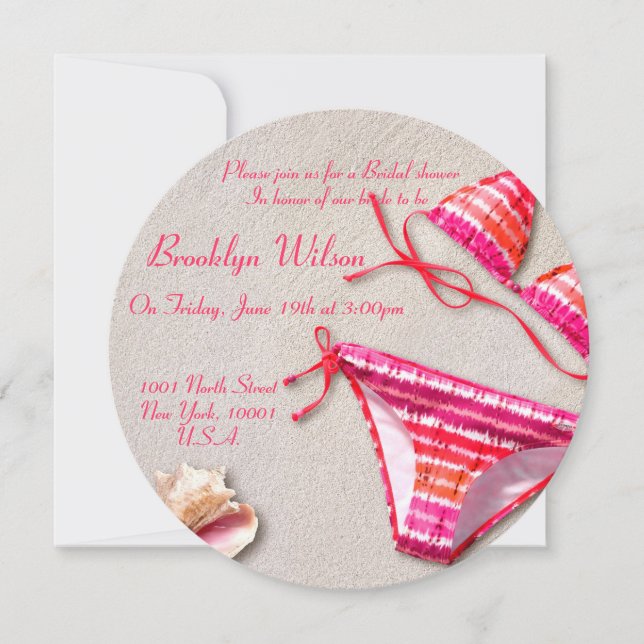 Invitations de douche nuptiale rose Bikini Beach (Devant)