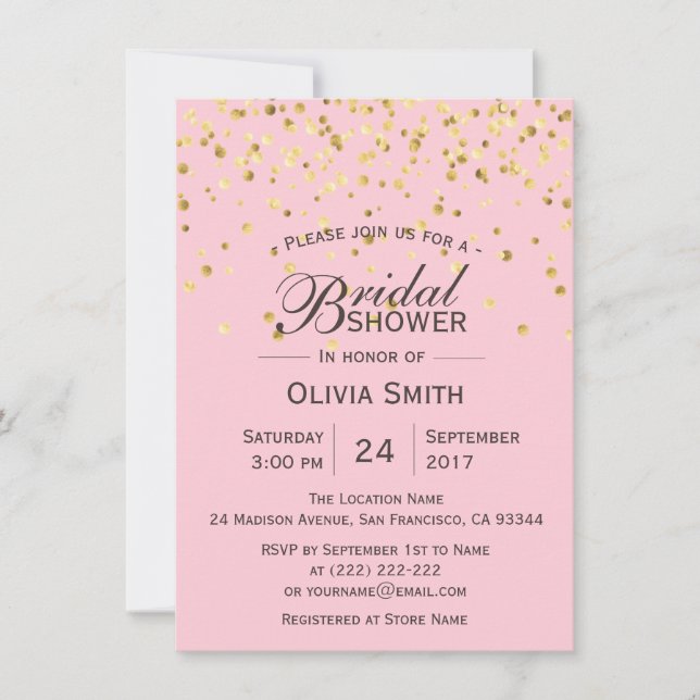 Invitations de douche nuptiale rose classique pers (Devant)