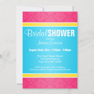 Invitations de douche nuptiale rose Damask Aqua ja