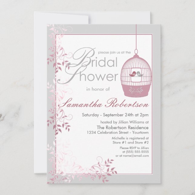 Invitations de douche nuptiale rose Inséparables (Devant)