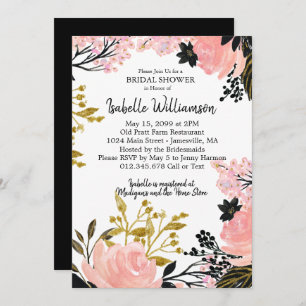 Invitations de douche nuptiale rose, noir, or