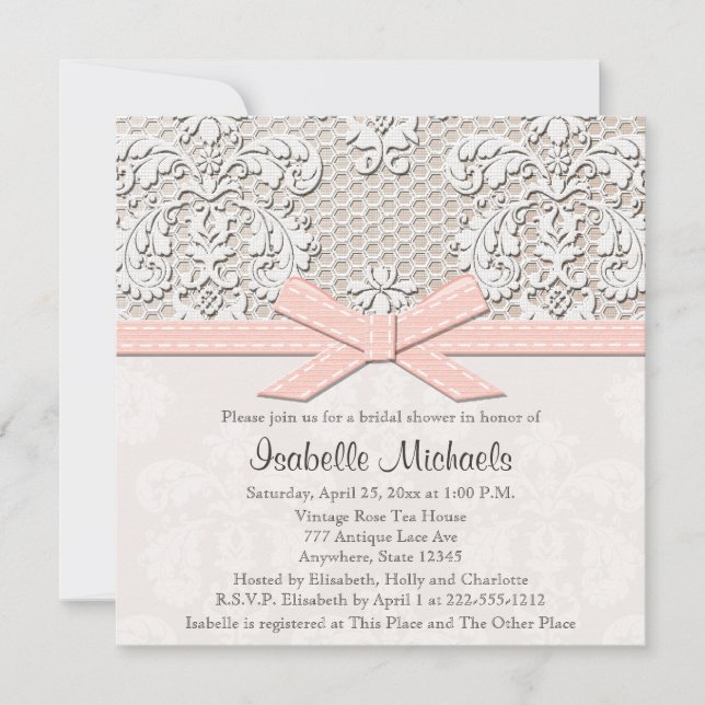 Invitations de douche nuptiale rose Pearl et dente (Devant)