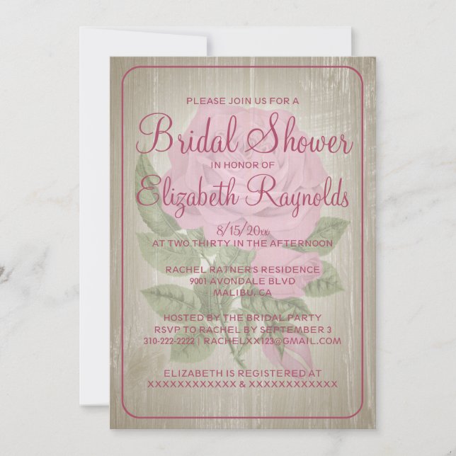 Invitations de douche nuptiale rose Rustique (Devant)
