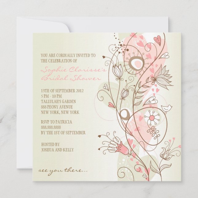 Invitations de douche nuptiale rose Vintage (Devant)
