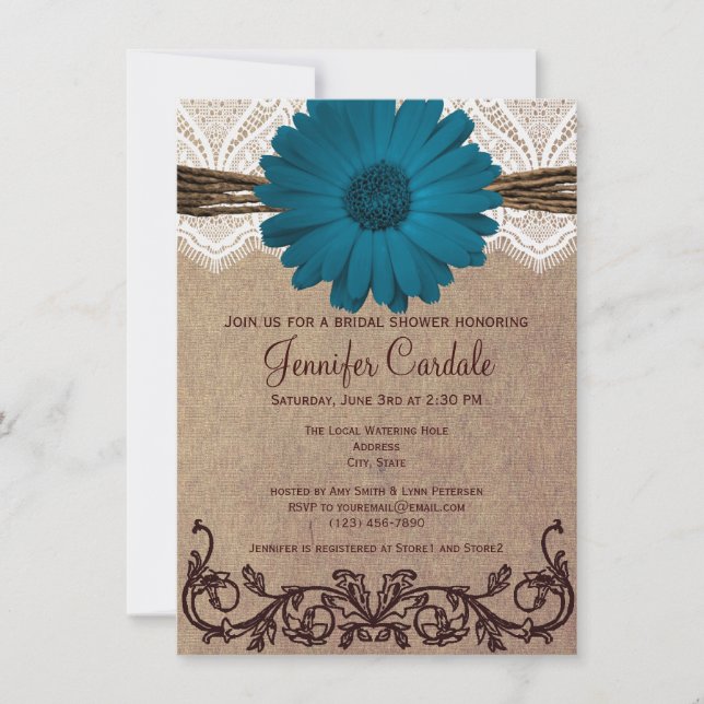 Invitations de douche nuptiale Rustique Blue Daisy (Devant)