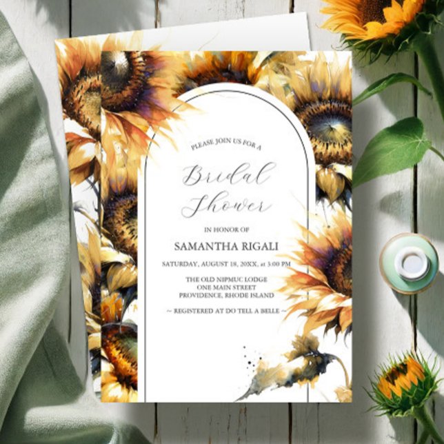 Invitations de douche nuptiale tournesol (Garden bridal shower invitations watercolor sunflowers Do Tell A Belle)