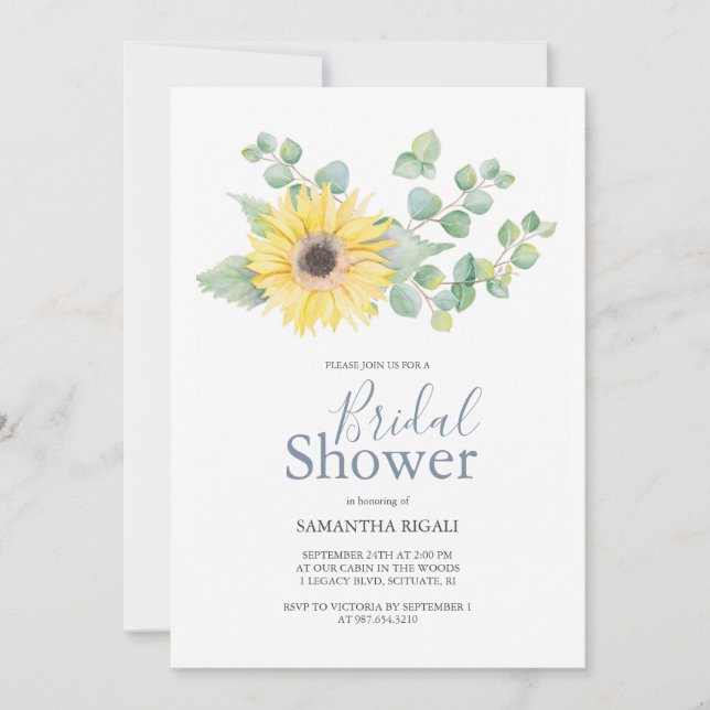 Invitations de douche nuptiale tournesol Eucalyptu (Devant)