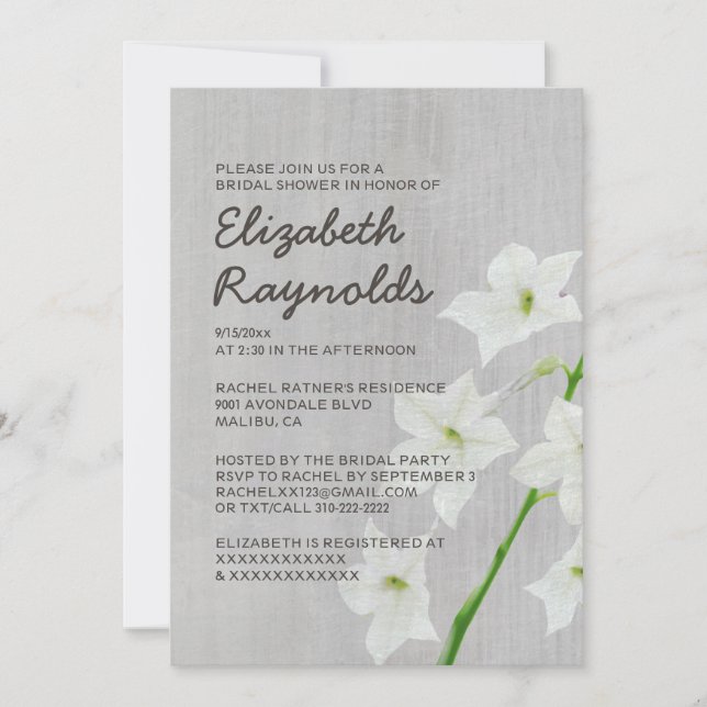 Invitations de douche nuptiale Vintage Jasmine (Devant)