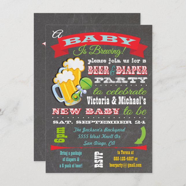 Invitations de douche pour bébé à la bière et à la (Devant / Derrière)