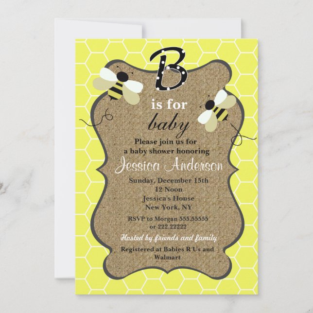 Invitations de douche pour bébé abeille et Burlap (Devant)