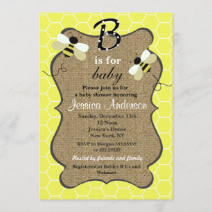 Invitations de douche pour bébé abeille et Burlap