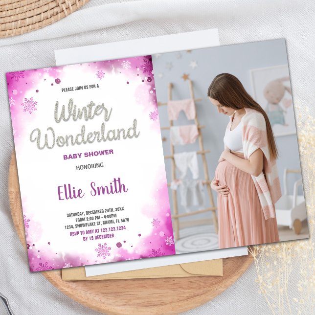 Invitations de douche pour bébé d'hiver Pink Cloud (Winter Baby Shower Invitations Pink Cloud Photo)