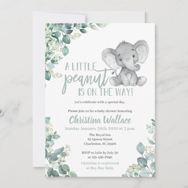 Invitations de douche pour bébé éléphant neutre se (Devant)