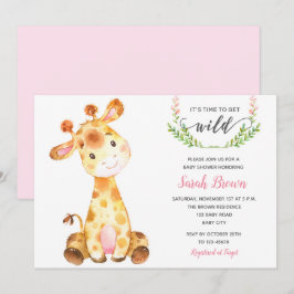 Invitations de douche pour bébé fille (Giraffe ros