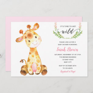 Invitations de douche pour bébé fille (Giraffe ros
