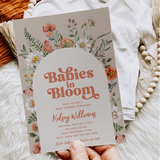 Invitations de douche pour bébé Fleur sauvage jume (Créateur téléchargé)