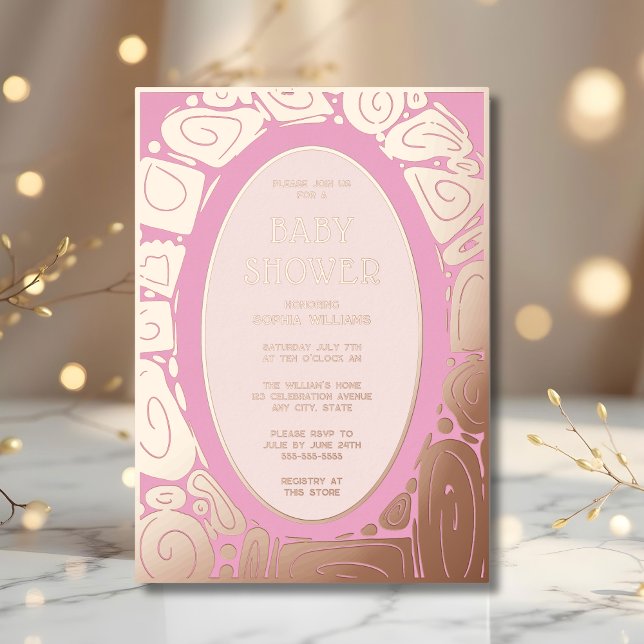 Invitations de douche pour bébé Foil Funky Rose Ro (Créateur téléchargé)