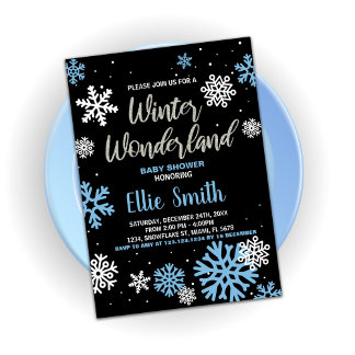 Invitations de douche pour bébé hiver Bleu Noir