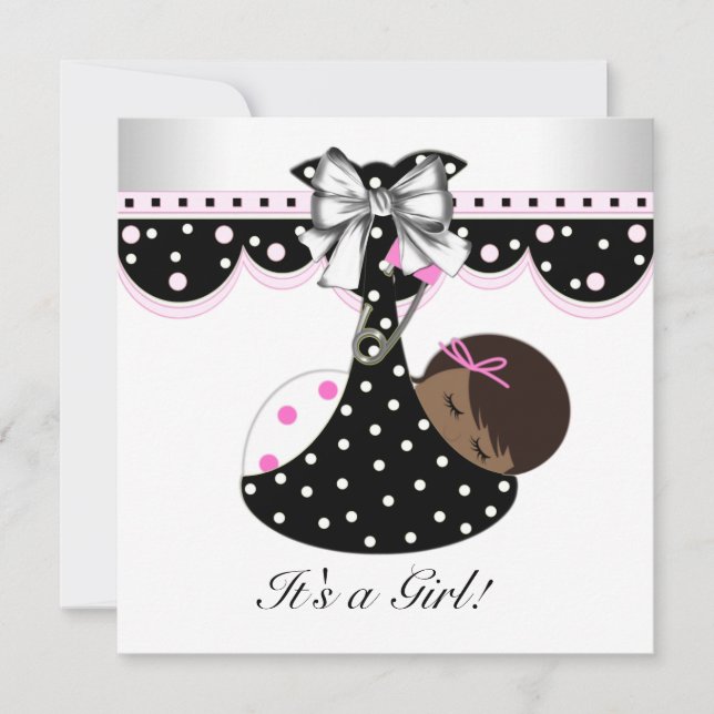 Invitations de douche pour bébé noir et rose (Devant)