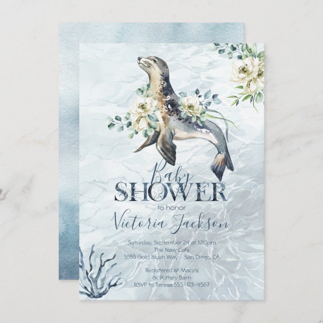 Invitations de douche pour bébé pour phoque tropic (Devant / Derrière)