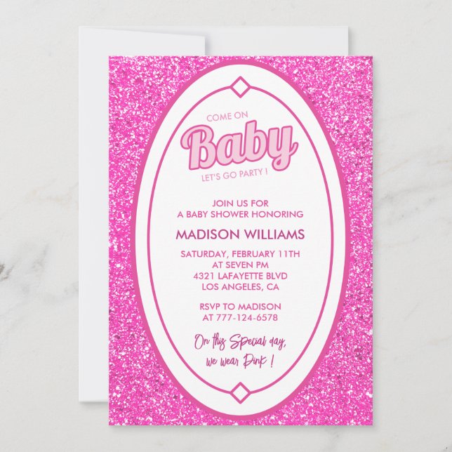 Invitations de douche pour bébé rose chaud Parties (Devant)