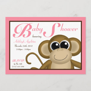 Invitations De Douche Pour Bébé Rose De Singe Cute