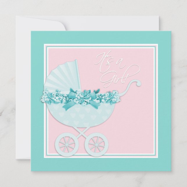 Invitations de douche pour bébé rose et bleu Turqu (Devant)