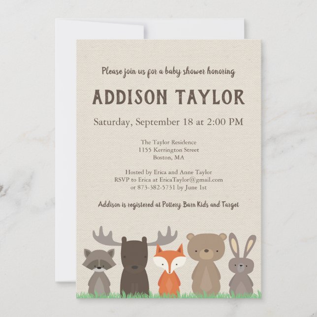 Invitations de douche pour bébé Woodland (Devant)
