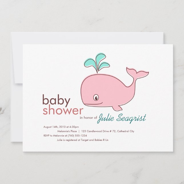Invitations de douche pour bébés baleine rose (Devant)
