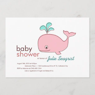 Invitations de douche pour bébés baleine rose