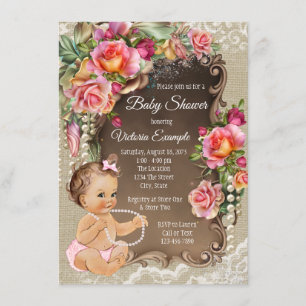 Invitations de douche pour bébés Burlap Lace