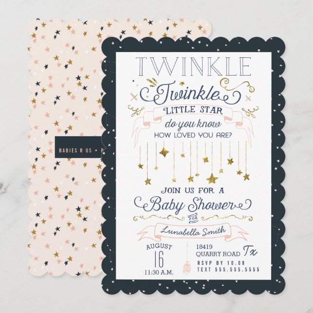 Invitations de douche pour bébés Twinkle Little St (Devant / Derrière)