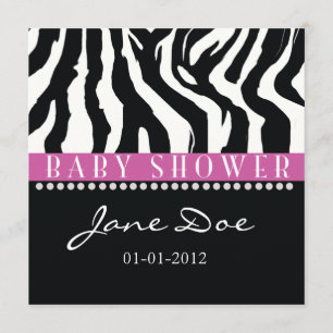 Invitations de douche pour bébés Zebra noir et ros
