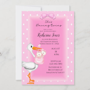 Invitations de douche Stork et Twin Girls