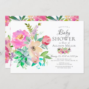 Invitations de douches colorées Floral BABY