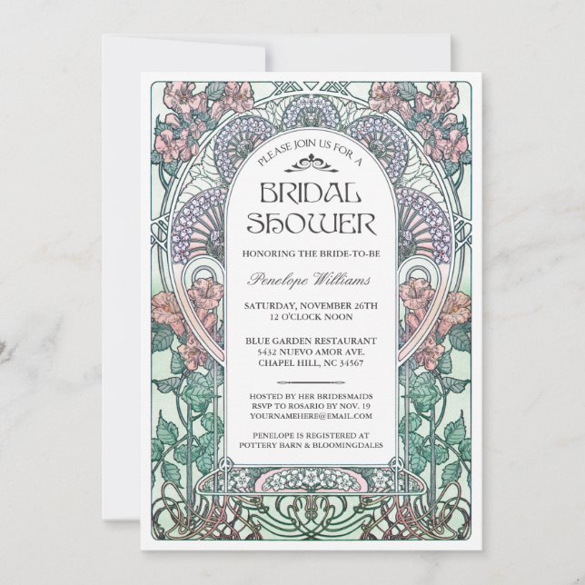 Invitations de douches nuptiales Art nouveau V.03 (Devant)