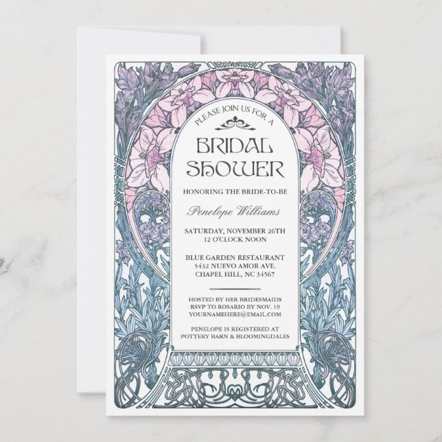 Invitations de douches nuptiales Art nouveau V.08 (Devant)