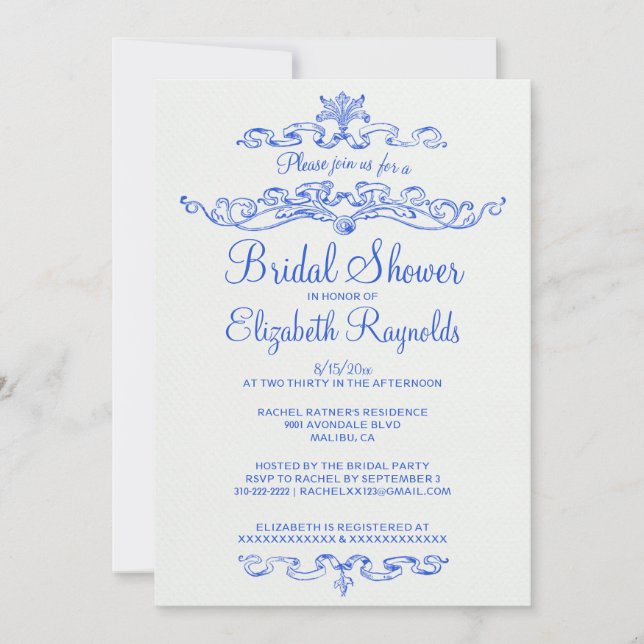 Invitations de douches nuptiales bleues de luxe (Devant)