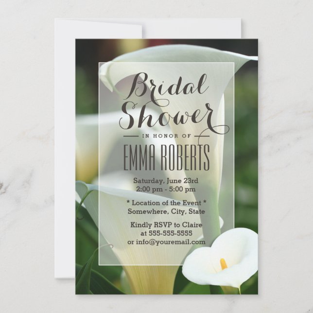 Invitations de douches nuptiales Classy Calla Lily (Devant)