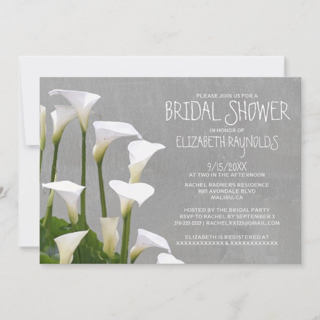 Invitations de douches nuptiales de Calla Lillies (Devant)
