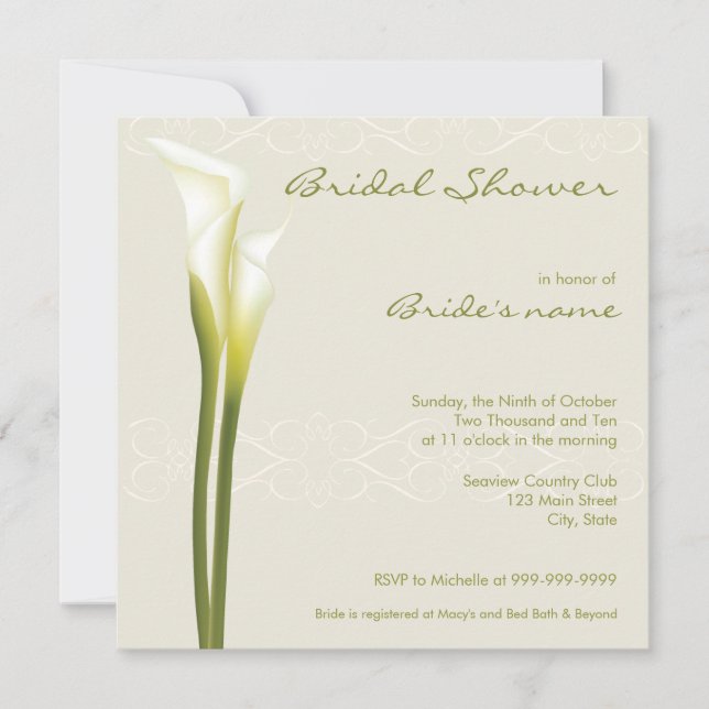 Invitations de douches nuptiales de Calla Lily (Devant)