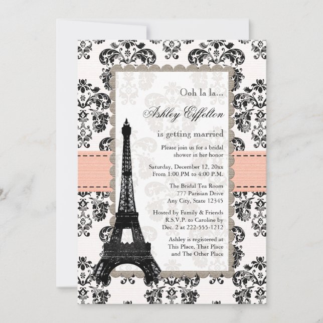 Invitations de douches nuptiales de Coral Peach pa (Devant)