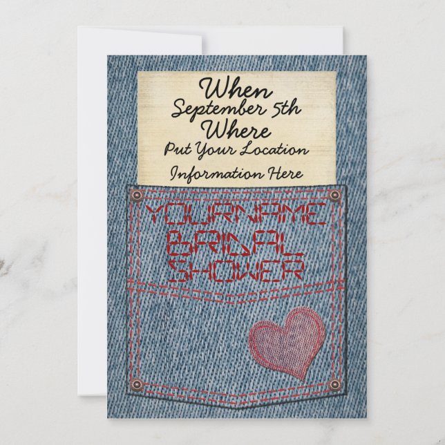 Invitations de douches nuptiales de Jeans Pocket (Dos)