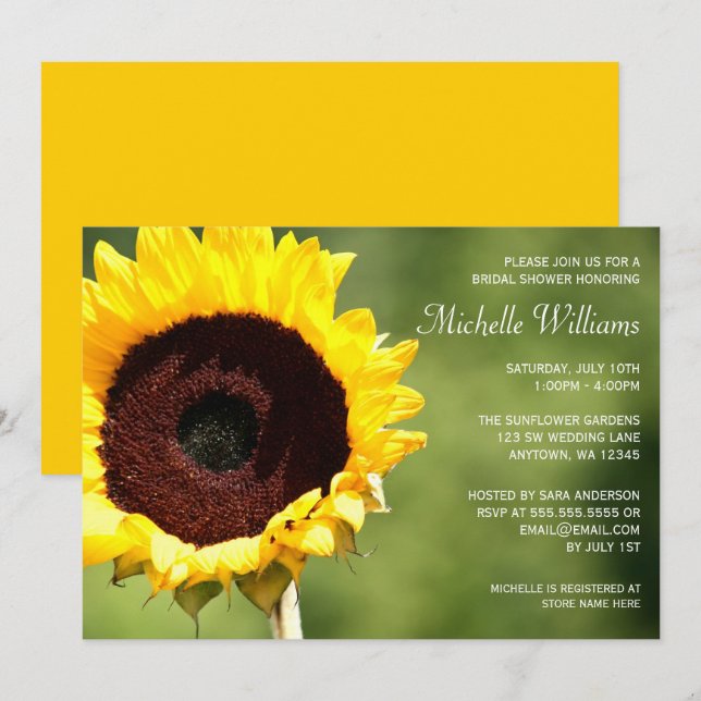 Invitations de douches nuptiales de tournesol d'ét (Devant / Derrière)