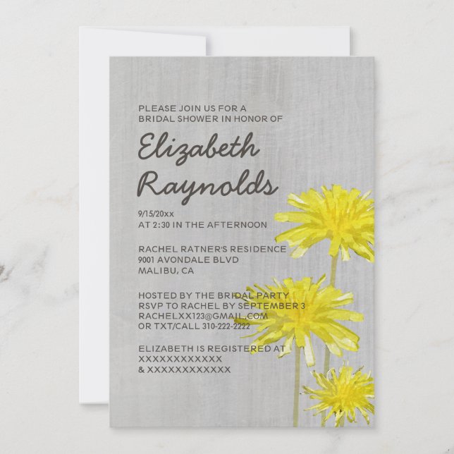 Invitations de douches nuptiales en Dandelions Vin (Devant)