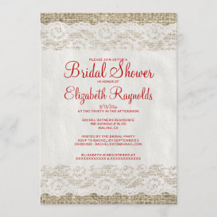 Invitations de douches nuptiales en dentelle rouge