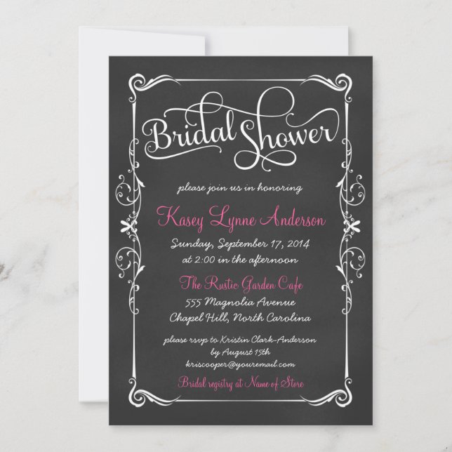 Invitations de douches nuptiales en tableau noir s (Devant)