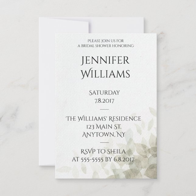 Invitations de douches nuptiales feuilles modernes (Devant)