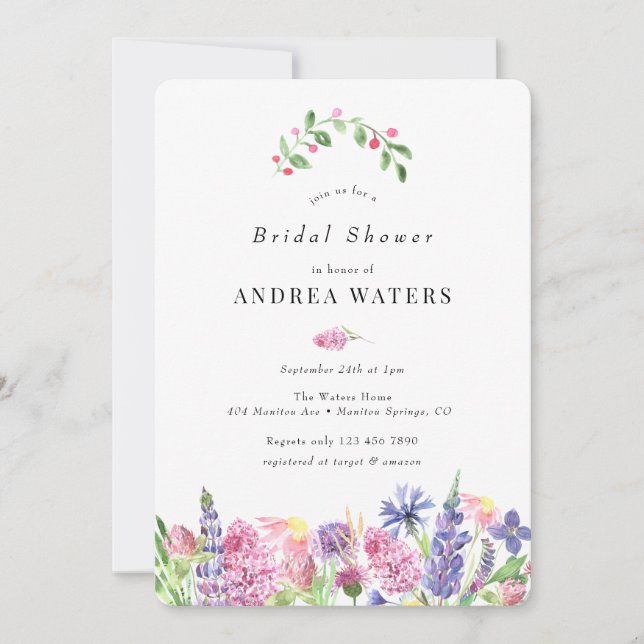 Invitations de douches nuptiales fleurs sauvages (Devant)